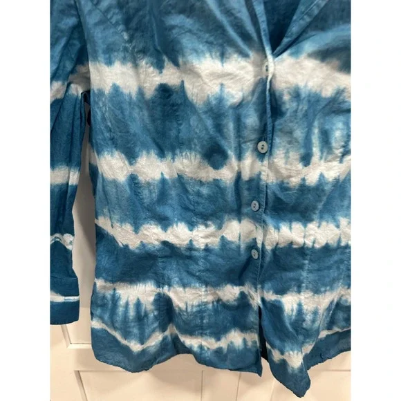 LAFAYETTE‎ 148 NEW YORK Tie Dye Blue White Button Down Shirt Top Size 8 - Picture 2 of 6